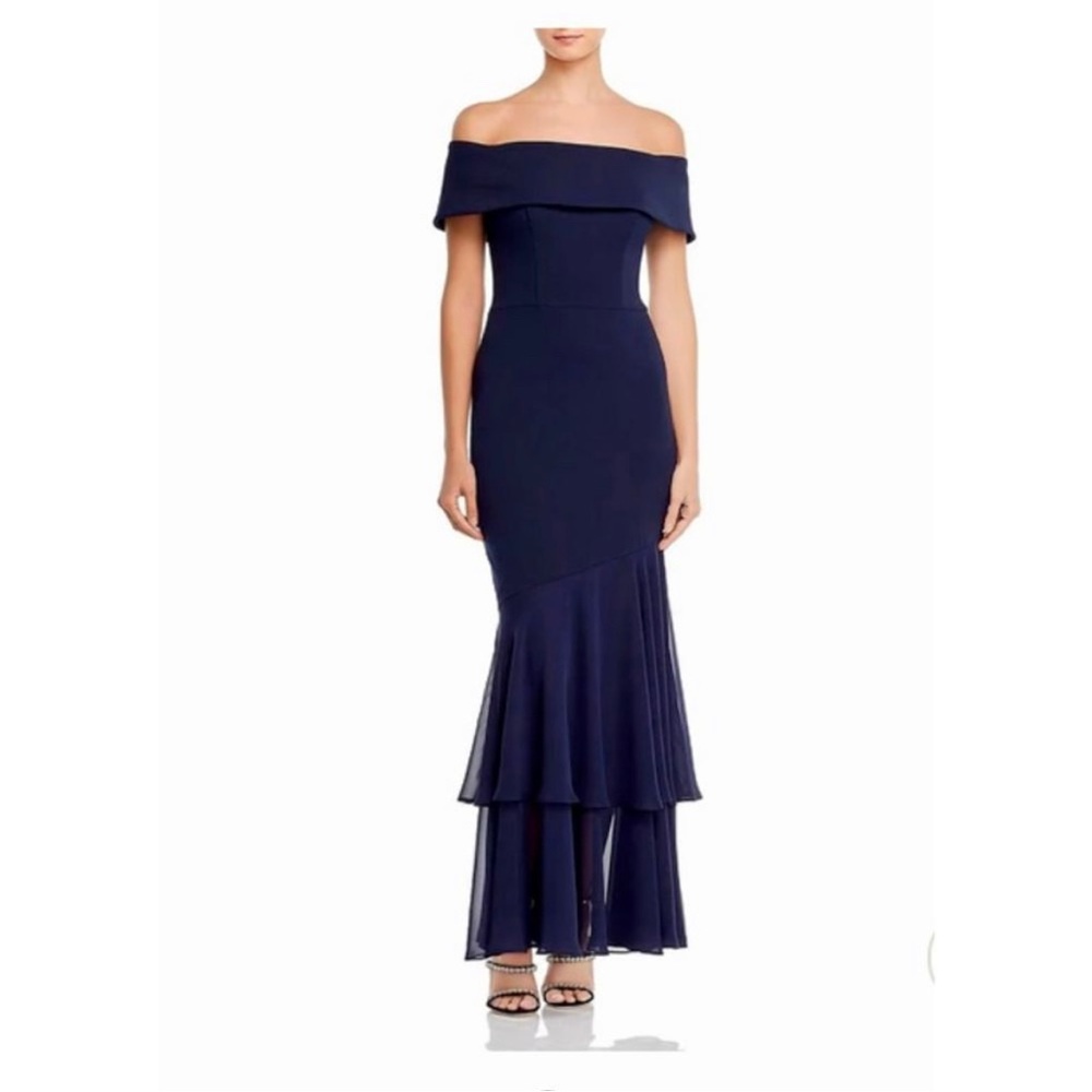 Aqua Navy Blue Layered Off the Shoulder Mermaid layered dress